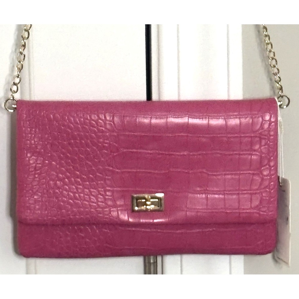 Urban Expressions Pink Croc Embossed Vegan Leather Crossbody Clutch Bag New